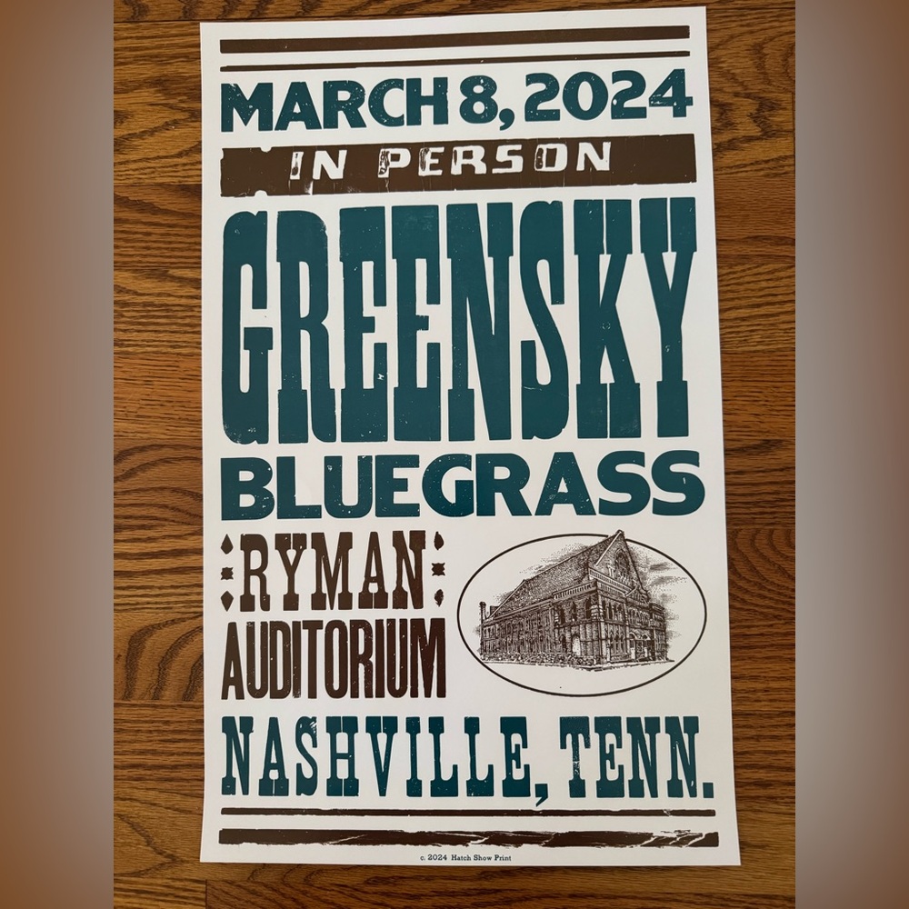 Greensky Bluegrass - Hatch Show Print Poster - 03-08-2024 Ryman